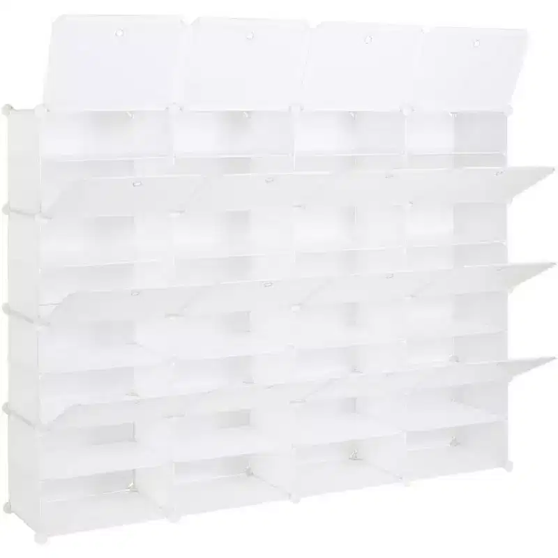 Resin Cube Shoe Rack, DIY Deformable Modular Storage Shelf, 162x32x162cm 4-Row 8-Tier 32-Cube, White, for Closet Entryway