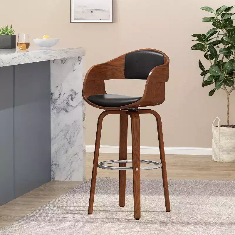 360 Swivel Bar Stool Counter Stool Dining Chair Pub Kitchen Stool, Black&Brown-ModernLuxe