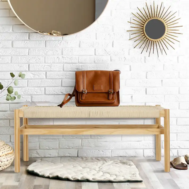 Fernway Solid Wood and Woven Rope Entryway Bench - 43.3L x 15.0W x 18.0H