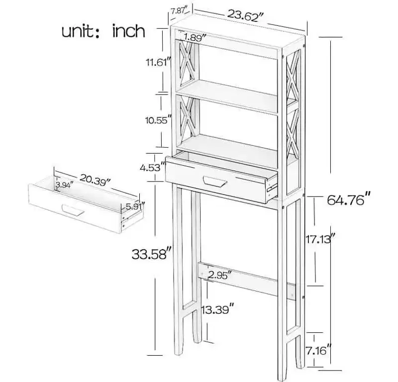 Bathroom Over Toilet Storage Cabinet with 1 Drawer and 2 Open Shelves, Freestanding Wooden Storage Shelf for Bathroom White