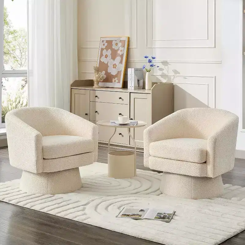 360° Swivel Accent Sofa Chair, Cozy Round Chenille Fabric Round Armchair Single Sofa with Arms for Living Room