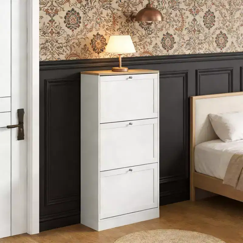 Shoe Cabinet with 3 Flip Drawers - Modern Narrow Shoe Storage for Entryway, 12-18 Pairs
