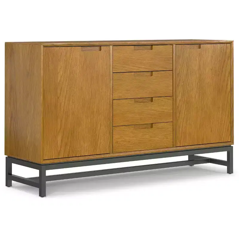 Devlin and Metal 60 inch Wide Rectangle Industrial Sideboard with Centre Drawers in Oak Veneer