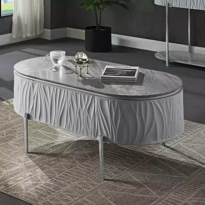 Acme Furniture Yukino Coffee Table Gray/Chrome Finish