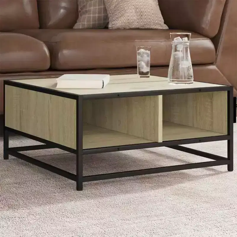 Square Storage Coffee Table – Hidden Compartment, Matte Finish, Metal & Wood