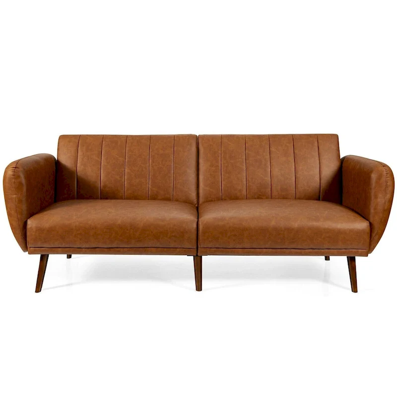 Convertible Sofa Bed with Adjustable Backrest and Faux Leather Upholstery