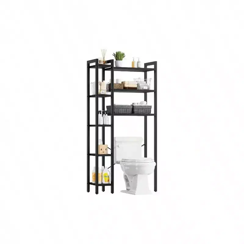 Over Toilet Storage with 8 - Tier Shelf Mass - Storage Open Rack Freestanding Bathroom Organizer Black Space Saver
