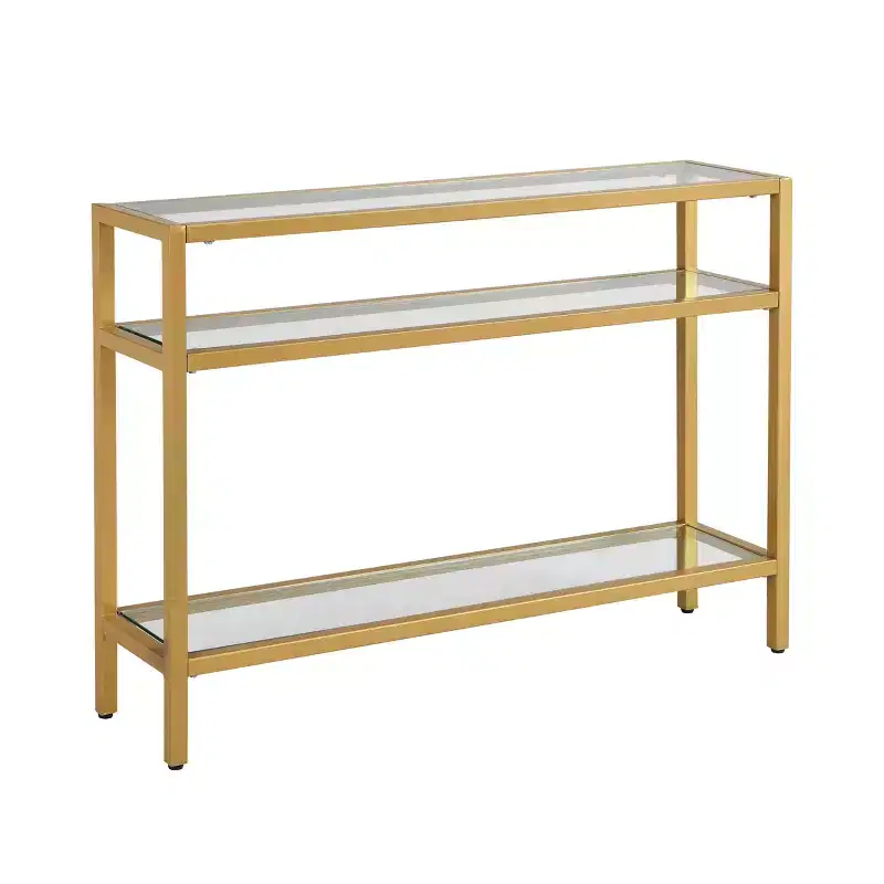 Carolina Living Camden 3 Tier Console Gold: Sleek, Narrow Design, Tempered Glass, Entryway Elegance