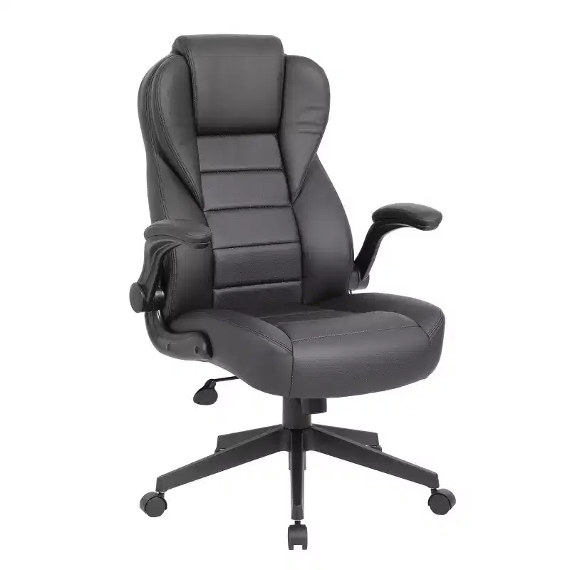 Executive High Back Leatherplus Flip Armchair Black: Ergonomic, Swivel, Lumbar Support, Adjustable Height