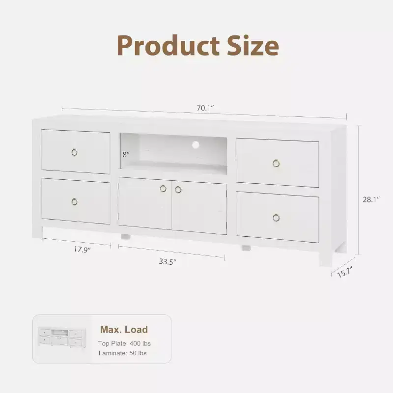 Farmhouse TV Stand for 75/80 Inch TVs, Long Entertainment Center w/6 Storage Drawer & Soundbar Shelf, Television Consoles Stands for Home