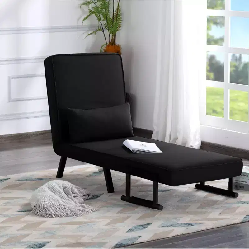 26 4-in-1 Convertible Folding Arm Chair Sofa Bed, 5-Position Adjustable Backrest with Lumbar Pillow