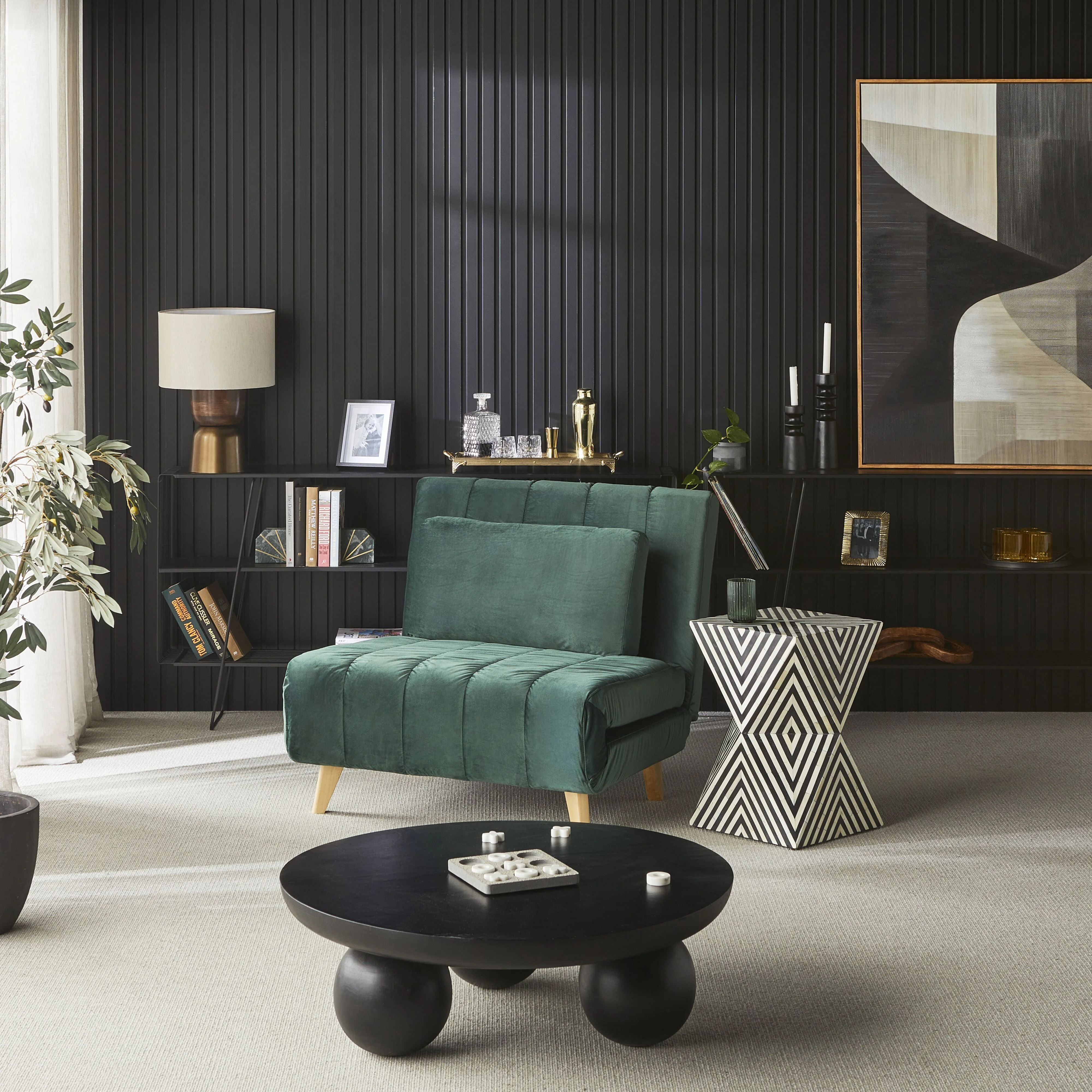 Velvet Single Sofa Bed Emerald Green Armless