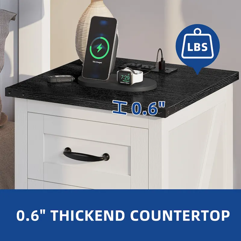 Moasis Set of 2 End Table with Drawer and Power Outlet, LED Light Side Table with Charging Station