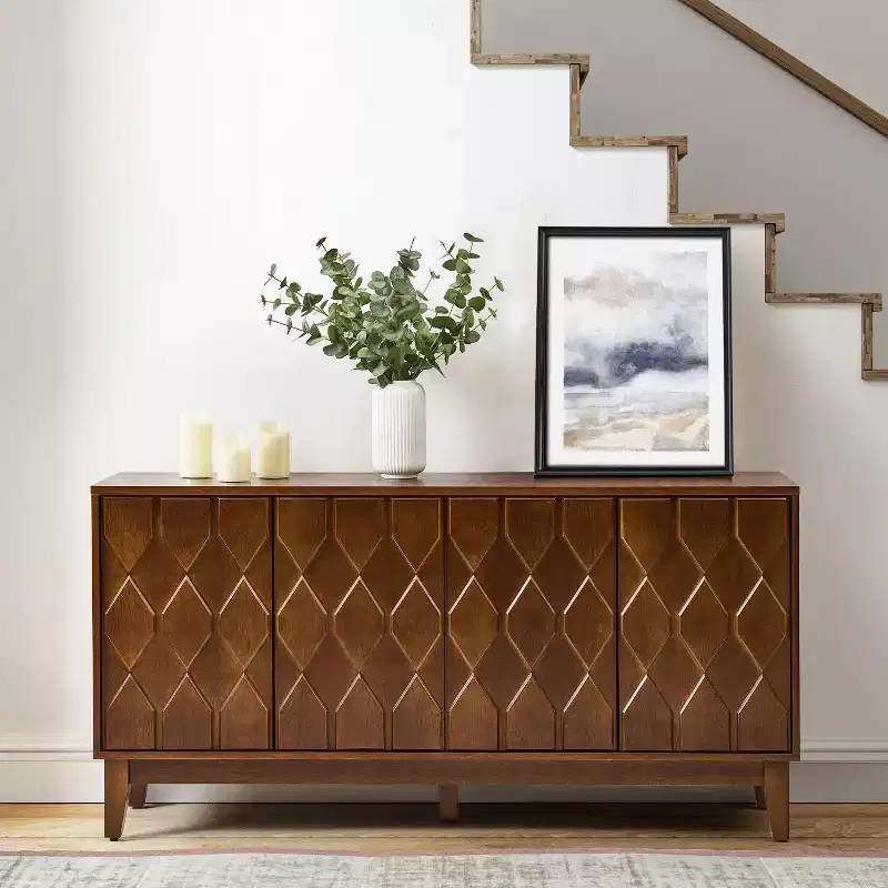 Rosalind 60 Modern Wide Sideboard with Geometric Relief Door Fronts | KARAT HOME-WALNUT