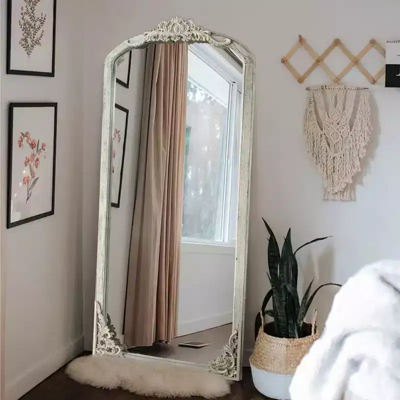 Dovelina Vintage Wooden Metal Full Length Mirror Large Wall Mirror 65x22 - Weathered White