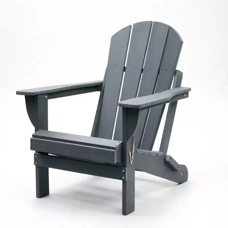 NAYSAYE Folding Adirondack Chair HDPE Patio Chair with Dual Cup Holders and Phone Stand for Backyard Fire Pit, Gray, 31.49*22.04*29.92