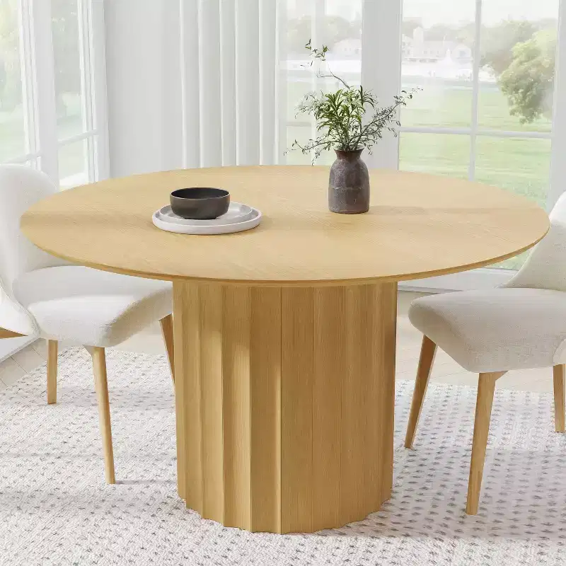 Dovelina Mid-Century Round Dining Table Wood Kitchen Table for 4 People - Natural Wood