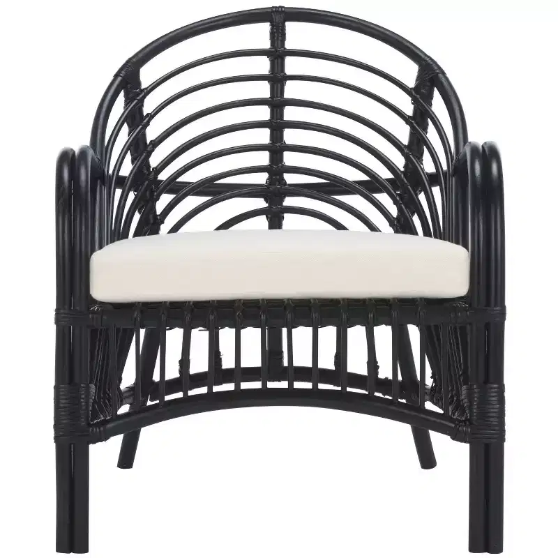 Rattan Accent Chair with Removable Cushion & Wood Frame