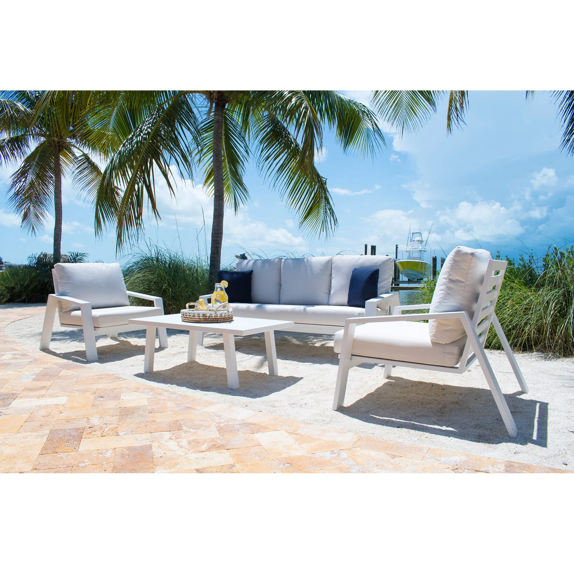 Outdoor White Aluminum Sofa