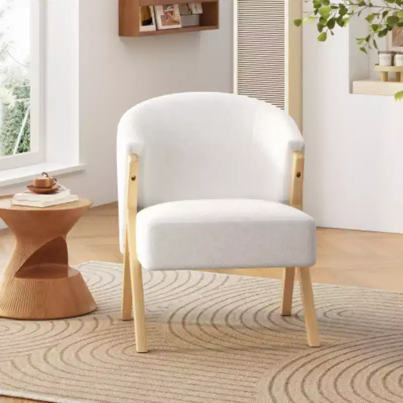 Modern Accent Chair with White Upholstery and Solid Wood Frame, Minimalist Lounge Chair for Living Room, Bedroom, or Office