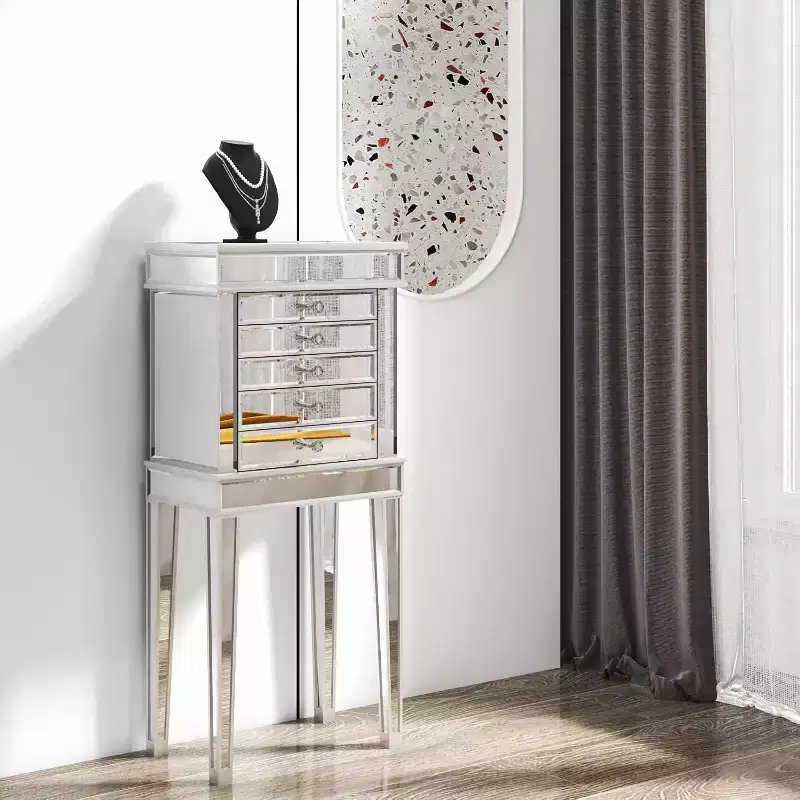 VINGLI Mirrored Jewelry Armoire, Mirror Jewelry Cabinet Standing with 6 Drawers & 2 Side Doors