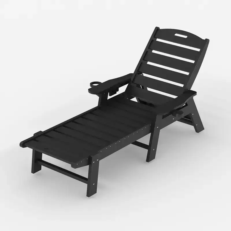 Oversized Adjustable Patio Lounge Chair with Wheels and Cup Holder