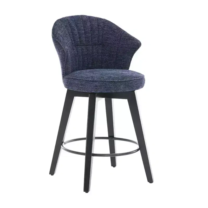 Zeus & Ruta Set of 2 Wingback 25 Swivel Bar Stools with Chenille Upholstery, Wood Legs and Adjustable Height
