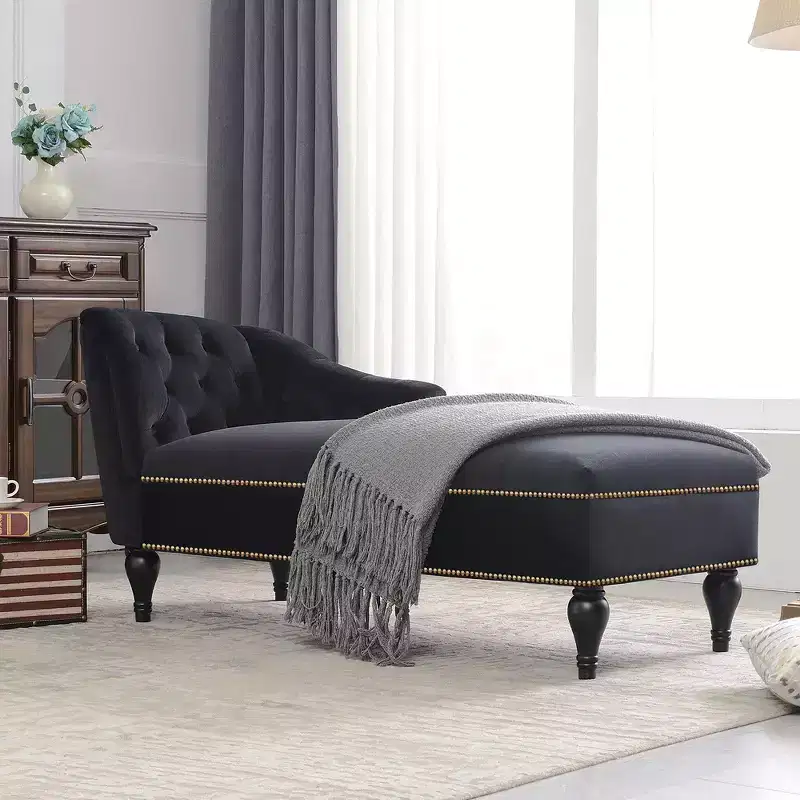 Whisen 58'' Velvet Chaise Lounge Sofa Couch, Right Arm Facing Lounge Chair, Sleeper Lounge Sofa with Nailhead Trim & Solid Legs
