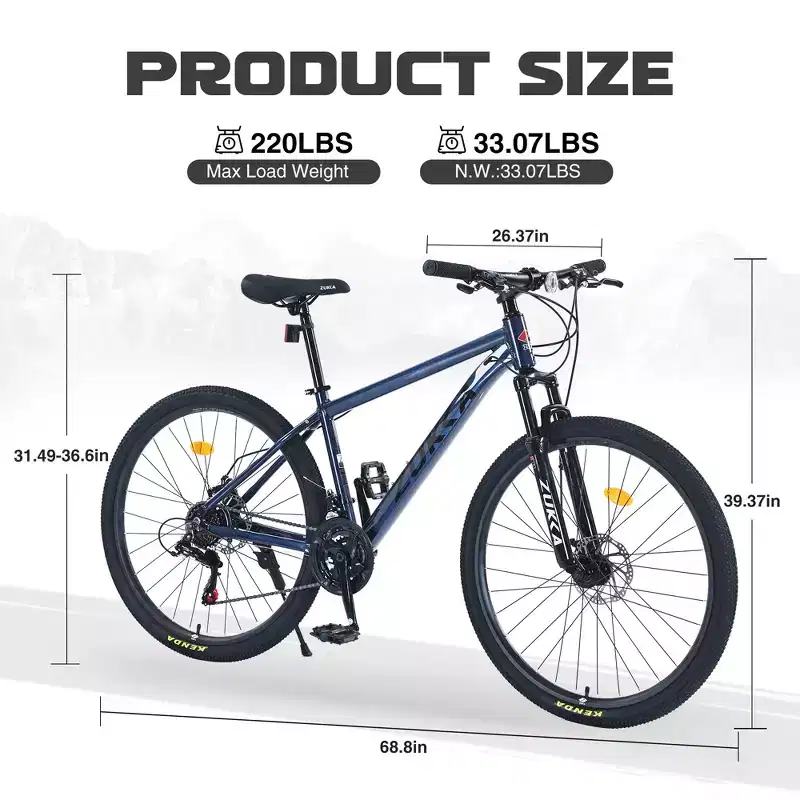 27.5Inch Mountain Bike, Aluminium Alloy Frame 21-Speed Trail Commuter City Mountain Bike With Double Disc Brakes And Suspension Fork For Women Men