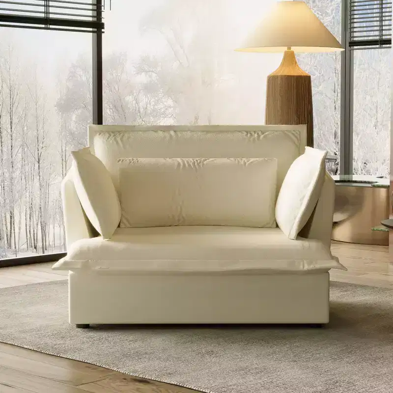 Famapy Upholstered White Single Sofa Chair Cozy Living Room Furniture with Soft Cotton-Filled Pillows