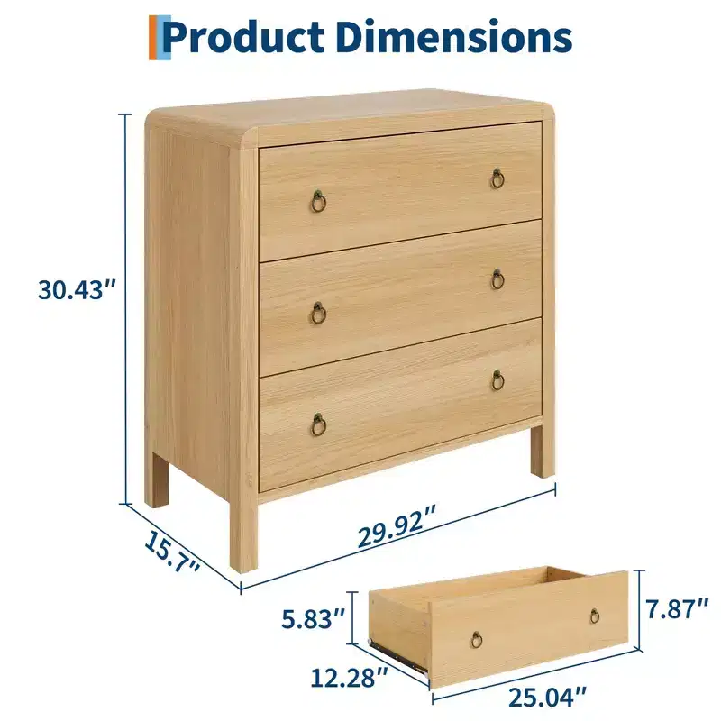 3 Drawer Dresser for Bedroom, Modern Chest of Drawers, Wood Clothes Storage Dresser for Living Room Hallway Closet