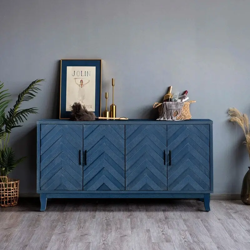 Antique Navy Blue / Dark Grey 4-Door Vintage Sideboard