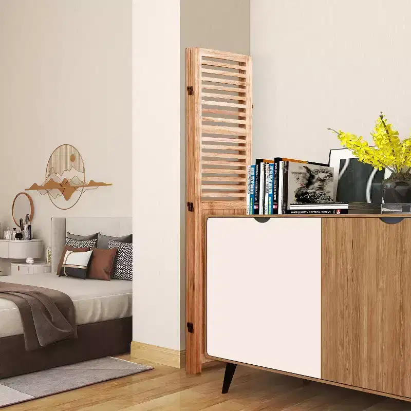 4 Panel Solid Wood Folding Room Divider Privacy Natural 55.2x65