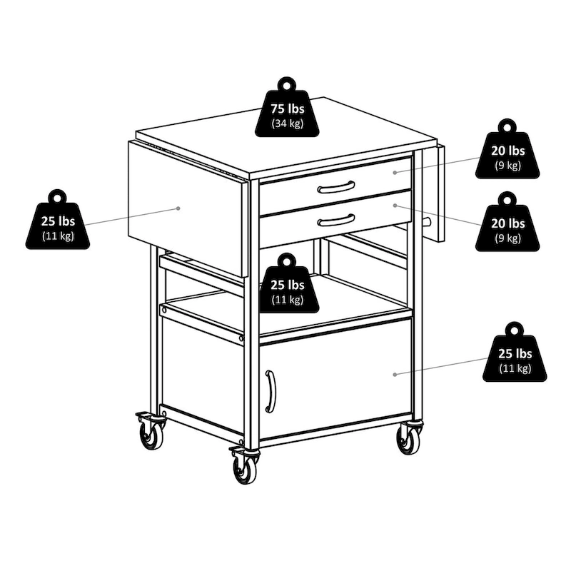 Bellini Drop Leaf Kitchen Cart, Coffee and Natural - 43.23 x 20.08 x 33.54 inches