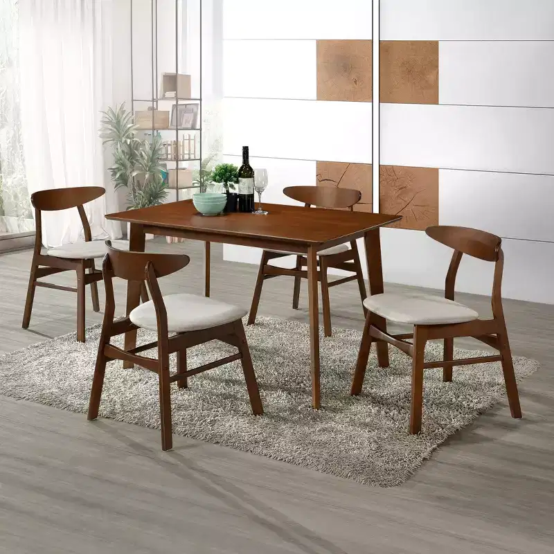 WestinTrends 5-Piece Mid Century Modern Solid Wood Dining Room Set, Walnut/Beige