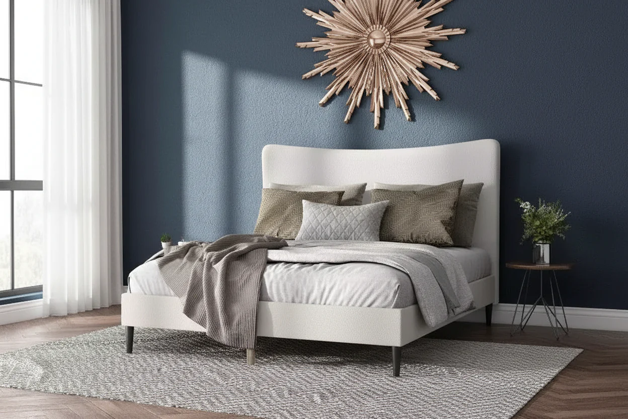 24/7 Shop At Home Queen Heartwild Modern Boucle Upholstered Wingback Platform Bed White