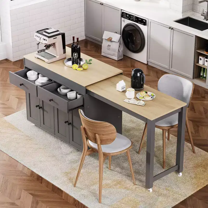 Kitchen with Dining Table, Kitchen Table with Outlet,2 Drawers 2 Side Shelves