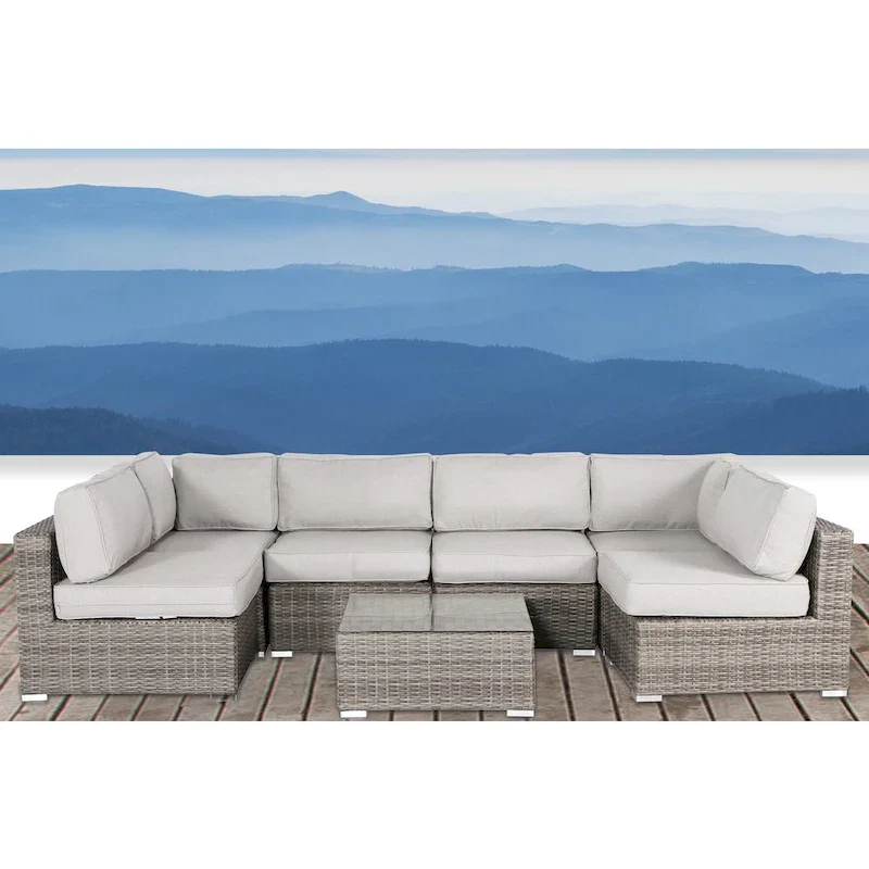 Living Source International Verona Wicker 7-piece Deep Seating Patio Furniture Set
