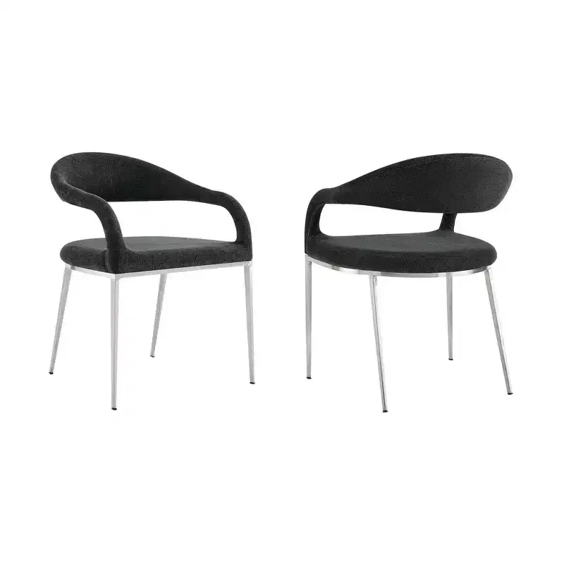 Set of 2 Upholstered Brushed Stainless Steel and Fabric Dining Chairs Charcoal