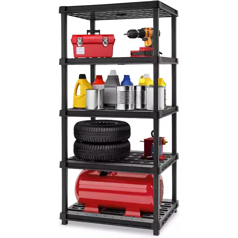 IRIS USA 5-Shelf Heavy Duty Deep Plastic Storage Shelves, 750lb Capacity, Shelving Unit Storage Organizer for Garage, Black