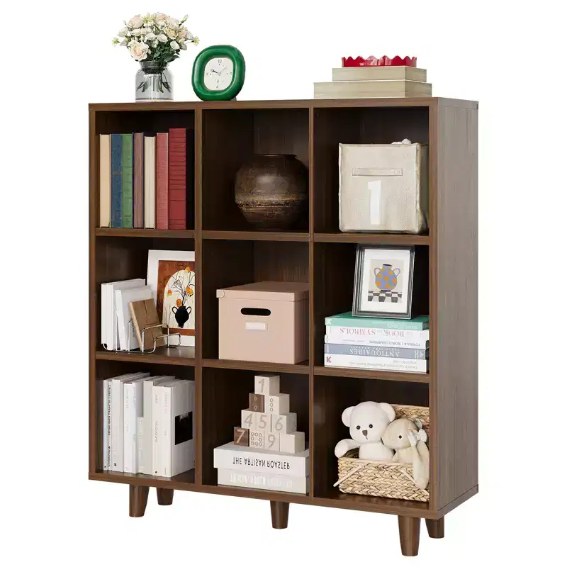 COZONY 9 Cube Bookcase, 3-Tier Open Bookshelf with Wood Finish, Storage Organizer for Home Office Living Room