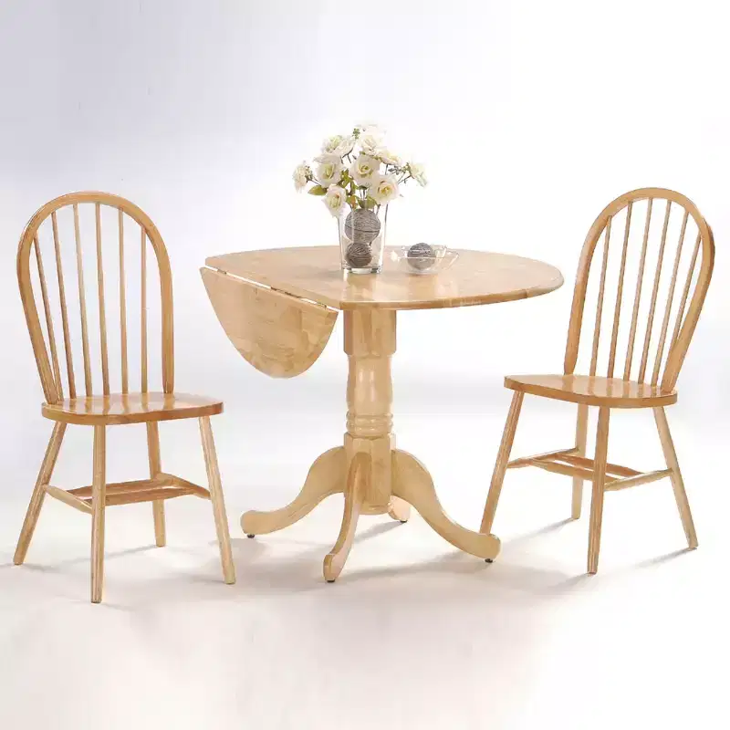 42" Dual Table with 2 Windsor Chairs Dining Sets Natural - International Concepts: Round Hardwood 3-Piece, Pedestal Base