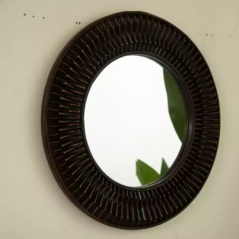 Mid-Century Modern Bamboo Wall Mirror, Round