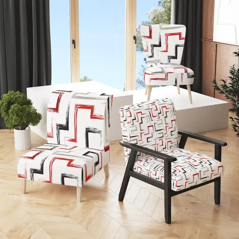 Geometric Patterned Upholstered Accent Chair