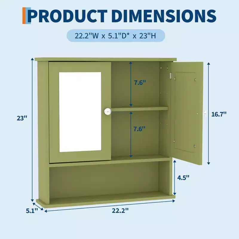 Wall Mounted Bathroom Storage Cabinet, 2-Tier over the Toilet Organizer, Waterproof Wooden Cabinet for Bathroom, Kitchen, Living Room