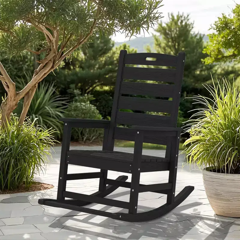Hyleory Extra Wide HDPE Outdoor Adirondack Rocking Chair with Built-In Footrest and 30 Recline for Ultimate Relaxation