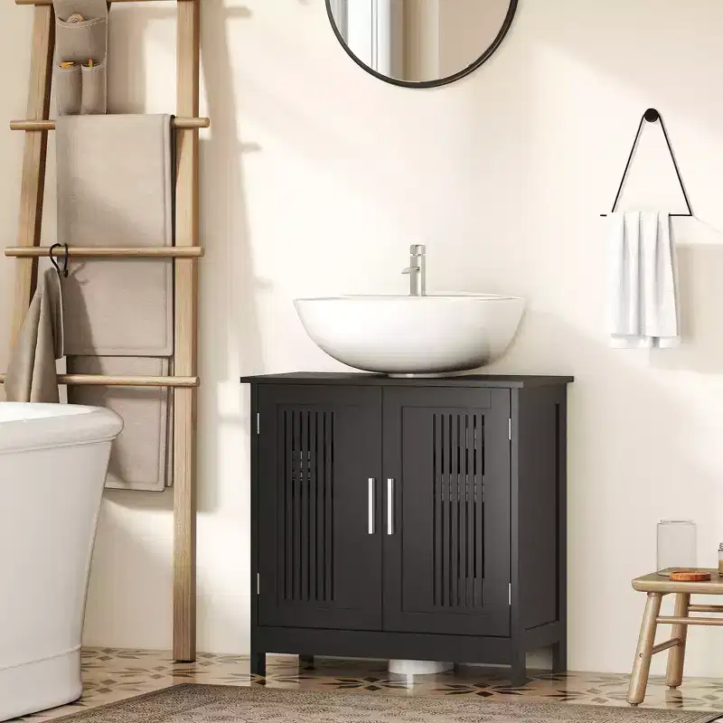 Modern Under Sink Cabinet with 2 Doors, Pedestal Under Sink Bathroom Cupboard with Adjustable Shelf