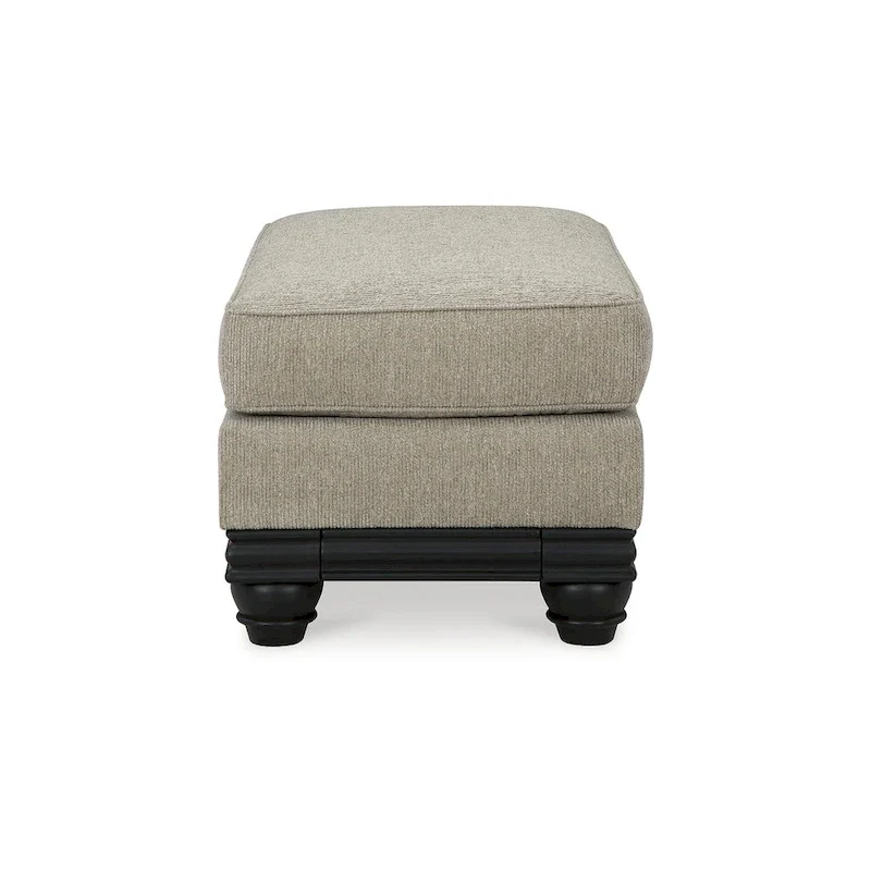 Grey Chunky Fabric Upholstered Ottoman with Matte Black Wood Trim for 1–2 Person