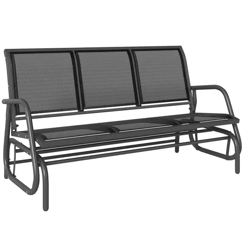 Outsunny Patio Glider Bench, Outdoor Porch Glider Swing with 3 Seats, Breathable Mesh Fabric, Metal Frame