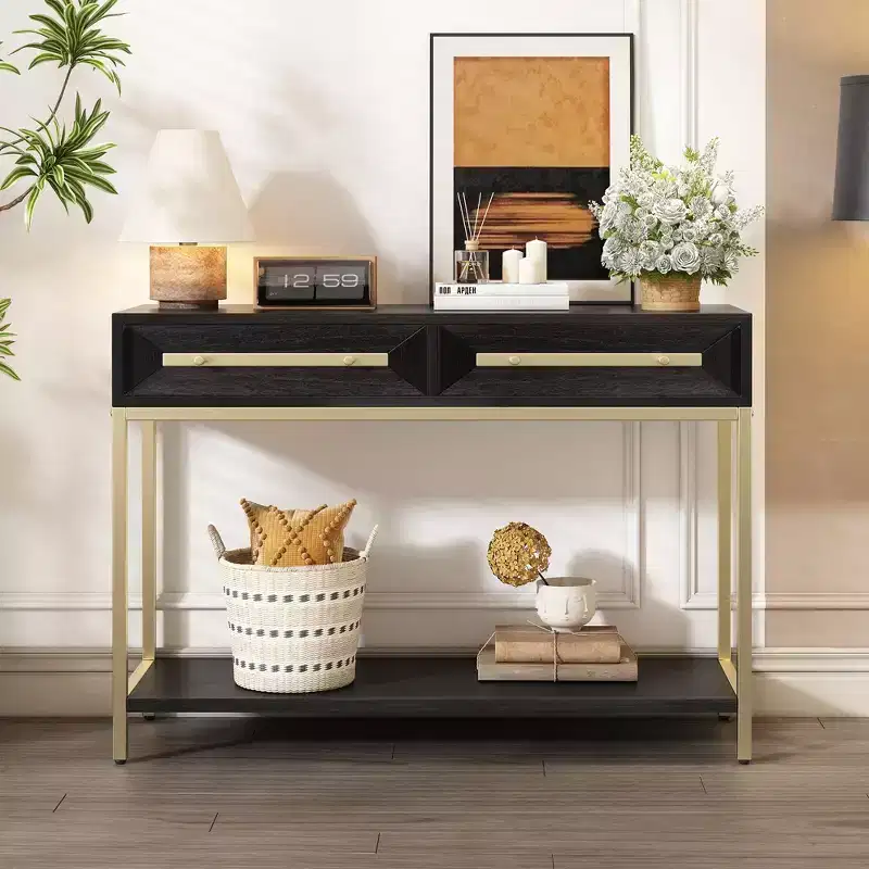 Okak Bold Geometric Design Console Table with Storage Drawers,Retro Entryway Table for Living Room,Hallway,Entryway